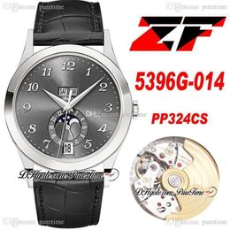 2022 ZF Annual Calendar Moonphase 5396G-014 A324 Automatic Mens Watch Steel Case Grey Dial Black Leather Strap Super Edition Puretime 324CS PP324SC PTPP Watches