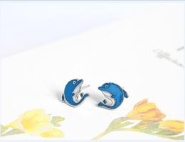 ES-5 Simple Female Blue Dolphin Earrings 925 Sterling Silver Korean Version Anti-allergic Cartoon Earring Jewellery