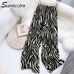 SURMIITRO Stain Summer Zebra Print Long Wide Leg Pants Women Loose Korean Style Floor Length High Waist Trousers Female 210712