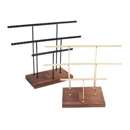 Jewellery Pouches, Bags 2Pcs Log Earrings Ring Necklace Bracelet Display Storage Rack Hanging Organiser Holder Walnut Black+Gold