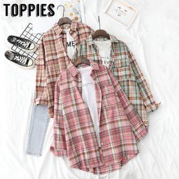 Toppies Women Plaid Blouse Casual Colors Plaid Camisas Blusas Long Sleeve Shirt Top 210412