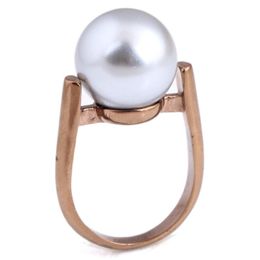 Wedding Rings Rose Gold Colour Engagement For Women Jewellery Black Pearl Ring Stainless Steel