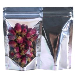 Clear on Front Silver Stand up Dry Flower and Food Packing Bags Coffee Storage Aluminium Foil Zip Lock Packaging Pouch