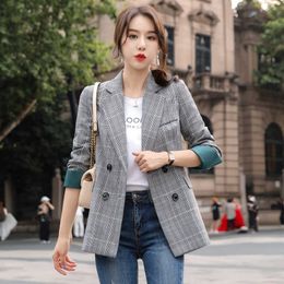 High quality women's jacket slim fit office suit Autumn and winter plaid long-sleeved ladies blazer Fashion 210527