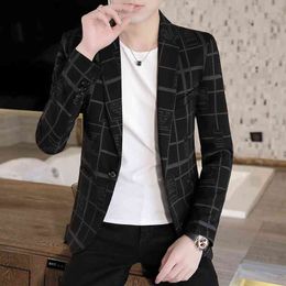 spring Plaid Blazer Masculino Casual Wedding Business Blazer Slim Fit Street Wear Social Suit Jacket Veste Homme Costume 210527