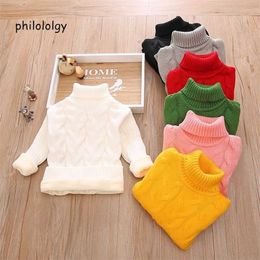 PHILOLOGY add plush pure Colour winter boy girl kid thick Knitted bottoming turtleneck shirts solid high collar pullover sweater 211201