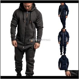 Men'S Pants Apparel Men Solid Splicing Jumpsuit Streetwear Casual Male Zipper Hoodies Overalls One-Piece Playsuit Jumpsuits Hoode Fdmyu