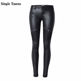 Europe America Moto Birker PU Jean Fashion Zipper Low Waist Push Up Sexy Leather Trousers White Skinny Pencil Pants Mujer 210809