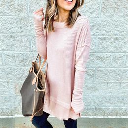 Women Straight Pink Dress Casual Solid O Neck Loose Patchwork Mini Spring Autumn Long Sleeve Ruffles Split Female es 210526