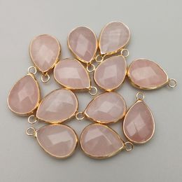 Fashion natural Rose crystal stone pendant Charms water drop quartz for Necklace Connector Jewelry Making