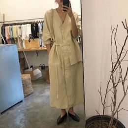 Women Autumn Long Lacing Shirt Dress Elastic Sleeve V Neck Vestidos Robe Longue Femme Plus Size Designer Sukienki Jurken X0521