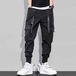 Men Multi-pocket Elastic Waist Harem Pant Streetwear Punk 2021 Hip Hop Casual Trousers Joggers Black Pants Y0927