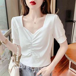 Fashion Sexy Crop Tops Women Casual Short Sleeve Cotton Pullover Tees Summer Slim Streetwear T-shirt Woman harajuku 210507