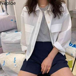 Neploe Women Tops Korean Fashion Shirts Summer Sun Protection Blouses Loose Casual Blouse See Through White Blusas Mujer 210422