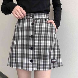 Simple Plaid Basic Fashion A-line Female Women Size S M L Female Women Vintage Classic Button Line Mini Skirts 210522