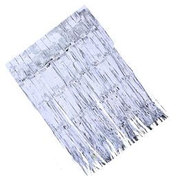 Party Decoration 2pcs Background Rain Curtain Plastic Po Backdrop Accessary Decor Stage Ornament (1m Width, 2m High, Silver)