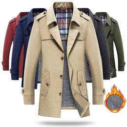 Winter Men Business Trench Coat Jacket Casual Windbreaker Jacket Men Long Jacket Male Thick Warm Fleece Overcoat 211011