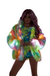 Selling Led Fur Coat Personality Cool Light Effect Performance Clothes Stage Costumes Halloween Costumes Women 211207