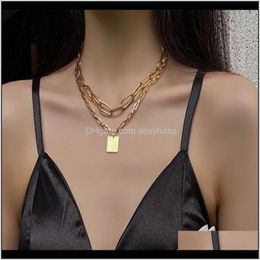 Pendant & Drop Delivery 2021 Fashion Multilayer Necklaces For Women Punk Vintage Gold Metal Heavy Chain Geometric Square Pendants Necklace Je