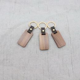 Customised foreign trade wooden keychain can be printed square leather buckle key ring pendant