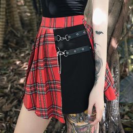 Summer High Waist Zipper Korean Style Pleated Skirts Skirt 2021 Women's Red And Black Plaid Cute Sweet Ladies Short