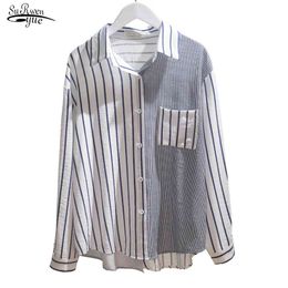 Spring Long Sleeve Cardigan Blouse Women Cotton Office Lady Plus Size Striped Loose Shirt Blusas Mujer De Moda 8923 50 210508