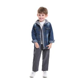 Top and Winter Autumn Fashion Boys Girls Full Sleeve Sporty Denim Coat Zipped Hooded Fake-two Spliced Jacket Outerwear 211011