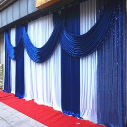 (10ft*20ft) Royal Blue Backdrop Church Stage Curtain With Sequin Swags Ice Silk Wedding Party Stage Decoration Party Backdrop