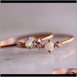 Womens Simple Thin Charming Opal Set Auger Crystal Rhinestone Rings Engagement Wedding Finger Band Ring Female Jewelry Gifts Size 5Mk 7Cisz