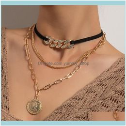 Necklaces & Pendants Crystal Choker For Women Black Flannel Goth Cuban Chains Round Portrait Coin Pedants Necklace Jewelry Collar Drop Deliv