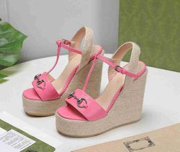 Luxury Brand Womens Wedges And Water Platform Sandals Ankle Strap Super High Heel 13CM Cow Leather Wedding Shoes Size 35-41