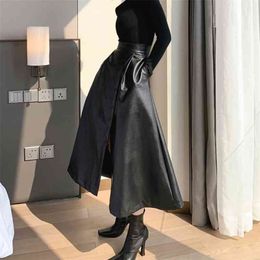 autumn women's fashion all-match temperament high waist skirt Casual Solid Faux Leather Asymmetrical 210416