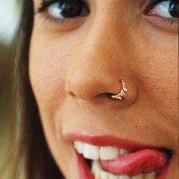 Gold Real Piercing Nose Ring Handmade Jewelry Vintage Charm Hoop Fake Grillz Punk