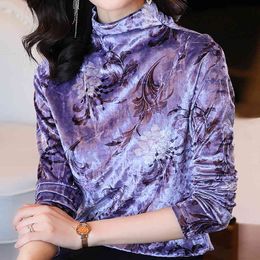 Winter Clothes Women Long Sleeve Print Velour Blouse Shirt Tops Blouse Women Blusas Mujer De Moda Women Clothing Blusa E87 210426