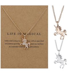 Pendant Necklaces Unicorn Necklaces with Card Silver Gold Chain Women Fashion Design Horse Animal Pendant Necklace Lucky Clavicle Party Birthday Christmas Gifts