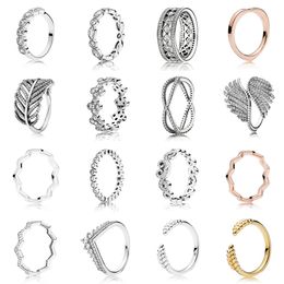 NEW 2021 100% 925 Sterling Silver Crown wings Ring Fit DIY Original Bracelet Fshion Jewellery Gift