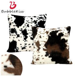 Bubble Kiss Plush Cow Pattern Cushion Cover Black White Pillow Case Soft Home Party Decoration Cushion Pillow Case 210401