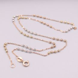 Au750 Real 18K Rose Neckalce For Women FemaleColor Beads Chain Gold Necklace 16.5''L Gift