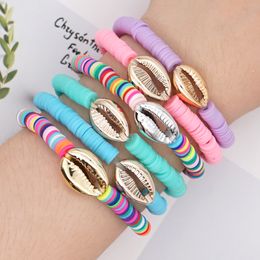 Summer Beach Heishi Stretch Polymer Clay Disc Bead Alloy Shell Charm Bracelets for Sale