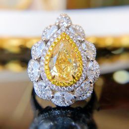 Cluster Rings 2021 Luxury Yellow Pear 925 Sterling Silver Engagement Ring Open For Women Anniversary Gift Jewelry Bulk Sell R6185