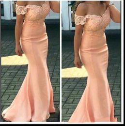 2021 Cheap Bridesmaid Dresses Sexy For Weddings Peach Cap Sleeves Lace Appliques Mermaid Floor Length Plus Size Formal Maid of Honour Gowns