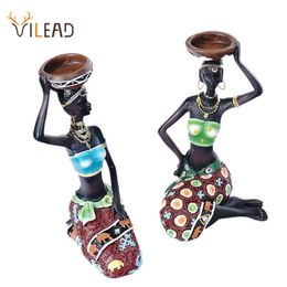 VILEAD 2pcs Decorative Tealight Candle Holder African Figurines Tabletop Decoration Home Party Decor Gift New Year Candlestick 210607