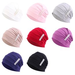 New Cotton Muslim Pearled Hijab Luxury Women Turban Soild Color Indian Hat Breathable Hair Care Bald Hair Loss Chemo Cap