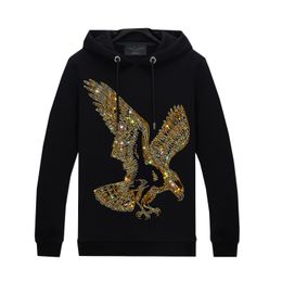 Casual Mens Long Sleeves Rhinestone Hoodies Winter Warm - Streetwear Hooded Pullover Tops Thicken Velvet Hip Hop Sweatshirts