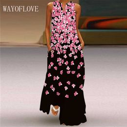 WAYOFLOVE Fashion Floral Print Summer Dress Women Beach Casual Elegant Plus Size Dresses Woman Sleeveless Girls Dress Women 210602