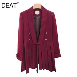 spring and autumn fashion women clothes notched wine red Colour pleated double breasted sexy blazer WP84701L 210421