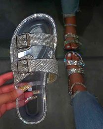 Summer Women Fashion Beach Sandals Bling Flat Rhinestone Ladies transparent slippers shoes Y0331