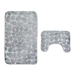 Bath Mats 3D Embossed 2pcs Non-Slip Suction Grip Mat Toilet Rugs Memory Foam Shower Bathub Bathroom Carpets