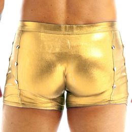 Luxury Mens Underwear Underpants Men Sexy Rivet Faux Leather Latex Shorts Boxers Erotic Hollow Out Male Panties Fetish Gay Club Wear Briefs Drawers Kecks Thong 17ZV