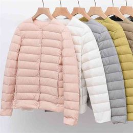 Lightweight Padded Jacket's Spring Collarless Ultralight Quilted Coat for Women Warm Winter Down Coats Light 210913